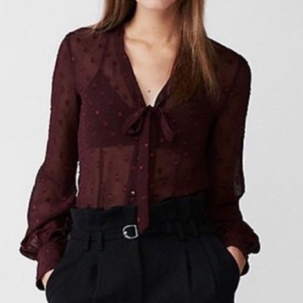 Express Tie Neck Medallion Print Blouse small